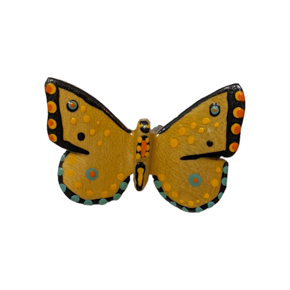 Butterfly Brooch PIn Hand Painted Carved Wood Artisan